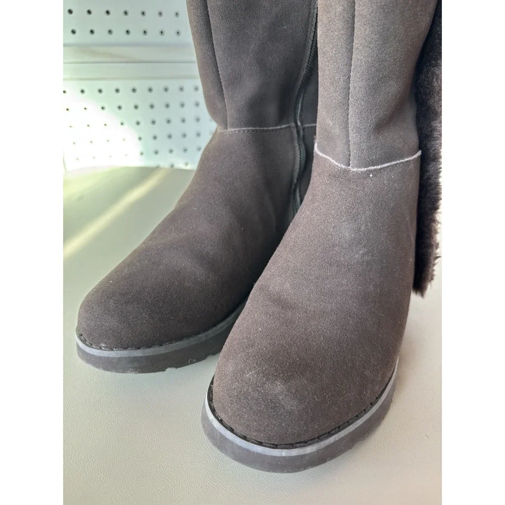 Lands' End Fuzzy Lined Tall Faux Suede‎ Brown Boots Winter Snow Women's 6B